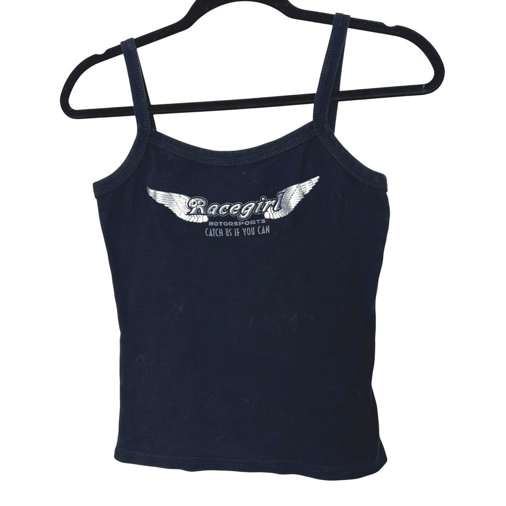 Racegirl Tank Top L Black Motorsports Y2K biker crop racing moto edgy cyber